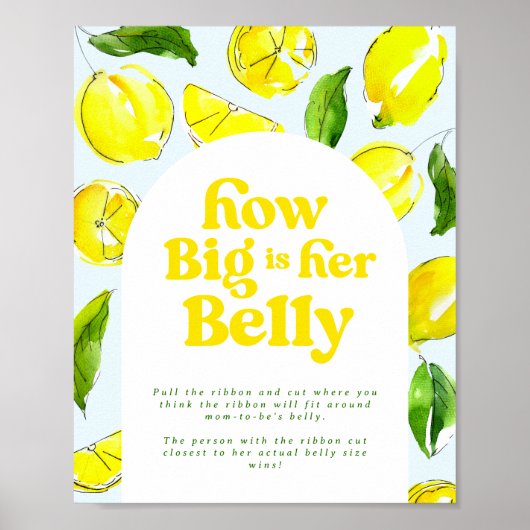 Lemon Retro Hoe groot is haar Buik Baby Shower Spe Poster (Voorkant)