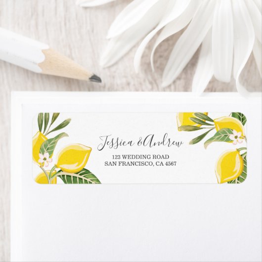 Lemon Return Address Label Foliage Citrus Bohomian (Insitu)