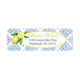 Lemon Return Address Labels, Blue Tegel Italiaans Etiket