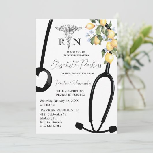 Lemon RN Verpleegschool Afstudeerfeest Kaart (Staand voorkant)