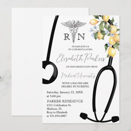 Lemon RN Verpleegschool Afstudeerfeest Kaart (Voorkant / Achterkant)
