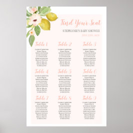 Lemon roze Baby shower Girl Seating Chart Poster