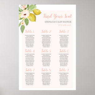 Lemon roze Baby shower Girl Seating Chart Poster
