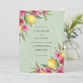 Lemon Roze Bloesem Bruiloft Kaart (Staand voorkant)