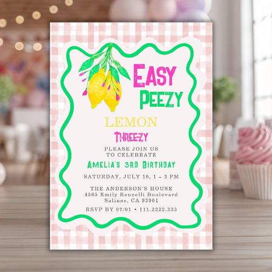 Lemon Roze Gingham Drie-zy 3e Meisje Verjaardag Kaart