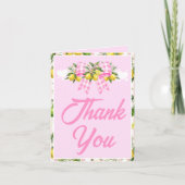 Lemon & Roze Gingham Strik Baby Shower Bedankkaart (Voorkant)