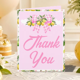 Lemon & Roze Gingham Strik Baby Shower Bedankkaart