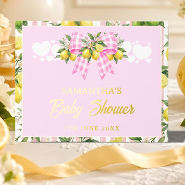 Lemon & Roze Gingham Strik Baby Shower Goud Gastenboek