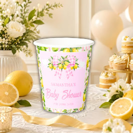 Lemon & Roze Gingham Strik Baby Shower Papieren Bekers