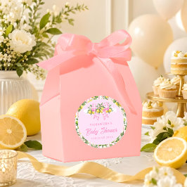 Lemon & Roze Gingham Strik Baby Shower Ronde Sticker