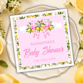 Lemon & Roze Gingham Strik Baby Shower Servet