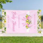 Lemon & Roze Gingham Strik Baby Shower Welkom Spandoek (Buitenkant)