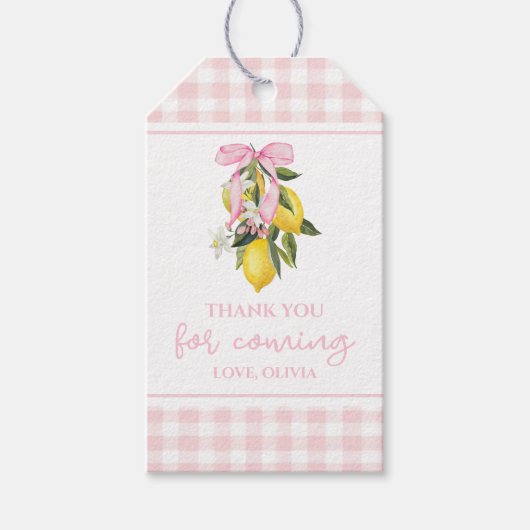 Lemon Roze Strik baby shower Cadeaulabel (Voorkant)