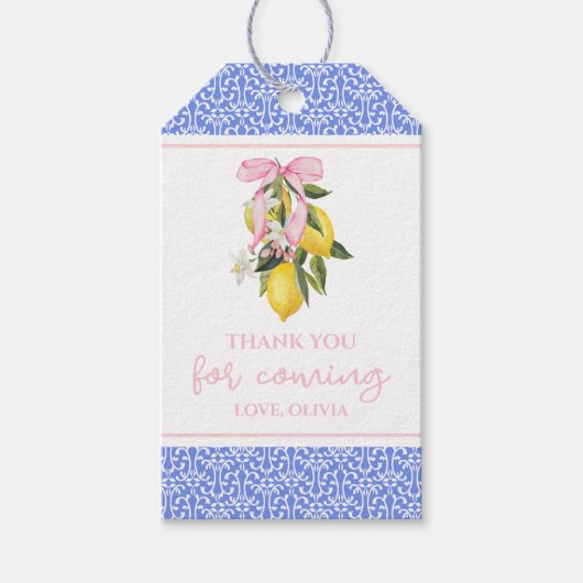 Lemon Roze Strik baby shower Cadeaulabel (Voorkant)