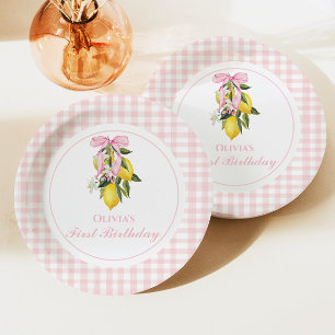 Lemon Roze Strik preppy Coquette 1e verjaardag Papieren Bordje