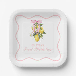 Lemon Roze Strik preppy Coquette  1e verjaardag Papieren Bordje