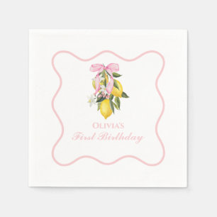 Lemon Roze Strik preppy Coquette  1e verjaardag Servet
