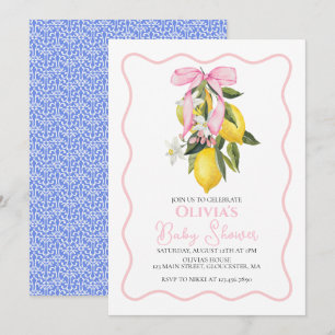 Lemon Roze Strik preppy Coquette baby shower Kaart