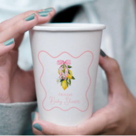 Lemon Roze Strik preppy Coquette Baby Shower Papieren Bekers