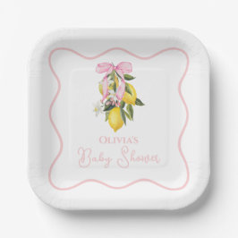Lemon Roze Strik preppy Coquette Baby Shower Papieren Bordje