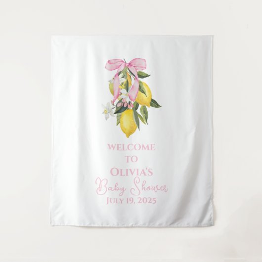 Lemon Roze Strik preppy Coquette Baby Shower welko Wandkleed (Voorkant)