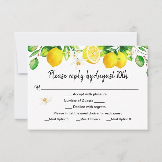 Lemon RSVP met Maaltijdopties Kaart (Voorkant)