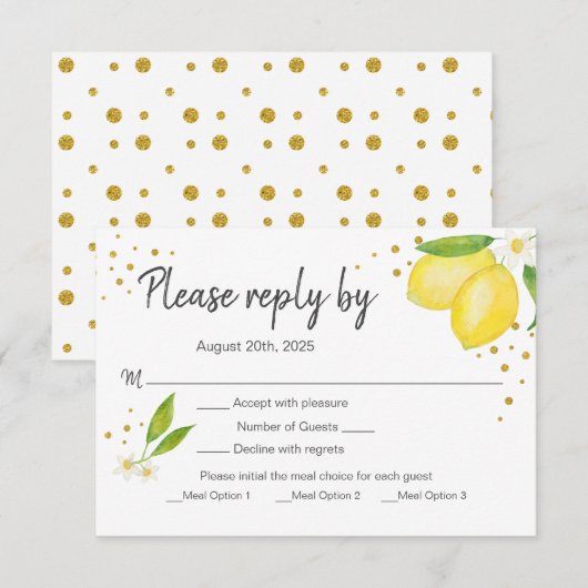 Lemon RSVP met Maaltijdopties Kaart (Voorkant / Achterkant)