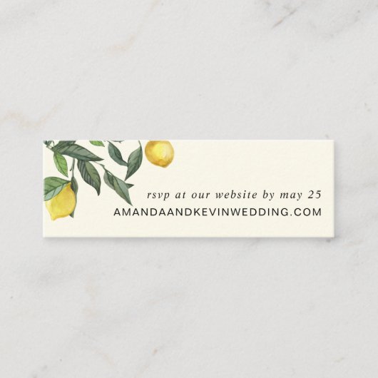 Lemon RSVP Wedding Website | Mini-Kaarten Mini Visitekaartje (Voorkant)