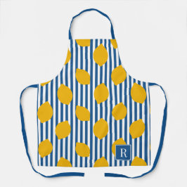 Lemon Rustic Farmhouse Blue and White Stripe  Schort