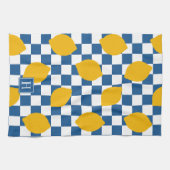 Lemon Rustic Farmhouse Blue White Check Monogram Theedoek (Horizontaal)
