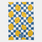 Lemon Rustic Farmhouse Blue White Check Monogram Theedoek (Verticaal)