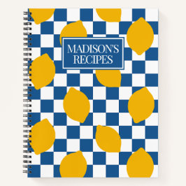 Lemon Rustic Farmhouse Blue & White Check Recipe Notitieboek
