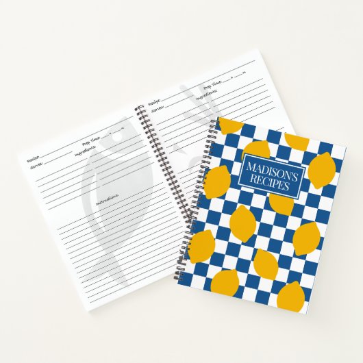 Lemon Rustic Farmhouse Blue & White Check Recipe Notitieboek (Binnen)