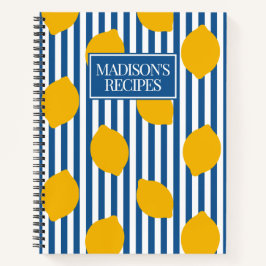 Lemon Rustic Farmhouse Blue & White Stripe Recipe Notitieboek