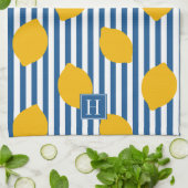 Lemon Rustic Farmhouse Stripe Monogram Theedoek (Gevouwen)