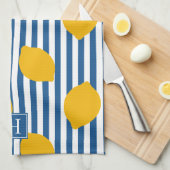 Lemon Rustic Farmhouse Stripe Monogram Theedoek (Quarter Fold)