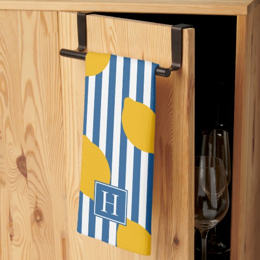 Lemon Rustic Farmhouse Stripe Monogram Theedoek (Derde Gevouwen)