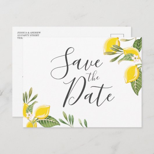 Lemon Save the Date Briefkaart Elegant Summer Boho (Voorkant / Achterkant)