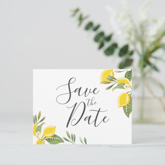 Lemon Save the Date Briefkaart Elegant Summer Boho (Staand voorkant)
