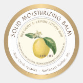 Lemon Scented Beeswax Lotion Bar Gold Border Ronde Sticker (Voorkant)
