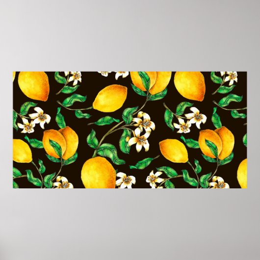 Lemon Seamless Pattern hand geschilderd in waterve Poster (Voorkant)