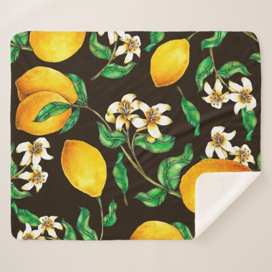 Lemon Seamless Pattern hand geschilderd in waterve Sherpa Deken (Voorkant (horizontaal))
