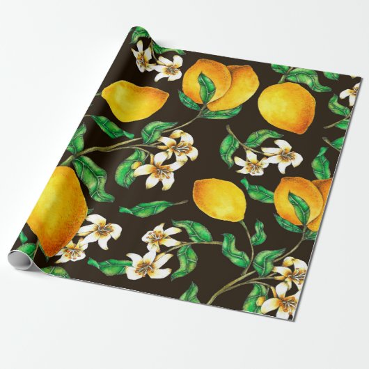 Lemon Seamless Pattern hand painted in watercolor Cadeaupapier (Uitgerold)