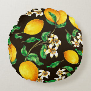 Lemon Seamless Pattern hand painted in watercolor Rond Kussen