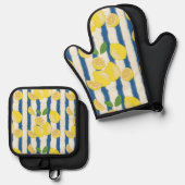 Lemon Seamless Pattern Pot Holder and Oven Mitt Ovenwant & Pannenlap Set (Voorkant / Achterkant)