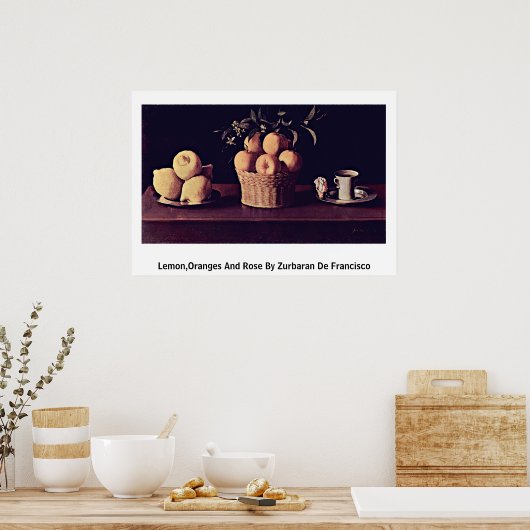 Lemon, Sinaasappels en Roos van Zurbaran de Franci Poster (Keuken)