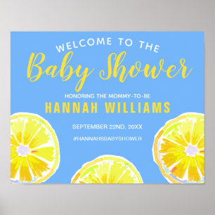 Lemon Slice Blue Baby shower Welkom Poster