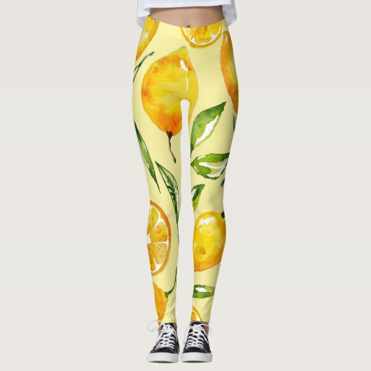 Lemon Slice Fruit Yellow Pattered | LEGGINGS (Voorkant)