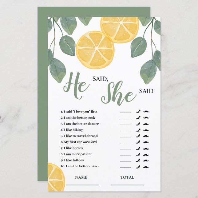 Lemon Slice Hij zei dat ze zei bruidsspel (Voorkant / Achterkant)