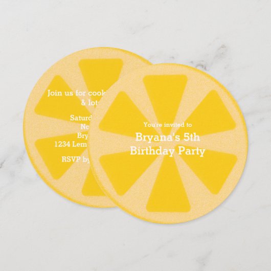 Lemon Slice Lemonade Verjaardagsfeestje Uitnodigin Kaart (Voorkant / Achterkant)